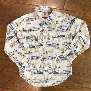 Rafter-C - Boys Blue Western Print Button-Up Shirt - Cactus,Horse,Cowboy- Size:S